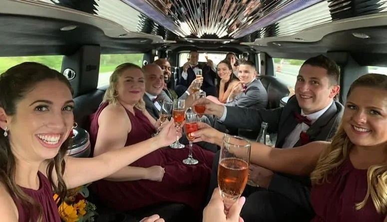 wedding limousine with friends